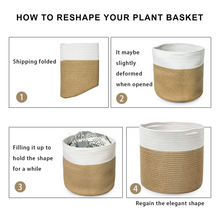 Load image into Gallery viewer, TIMEYARD Jute Rope Plant Basket Large Modern Woven Basket, 12&#39;&#39;x12&#39;&#39;, White and Jute
